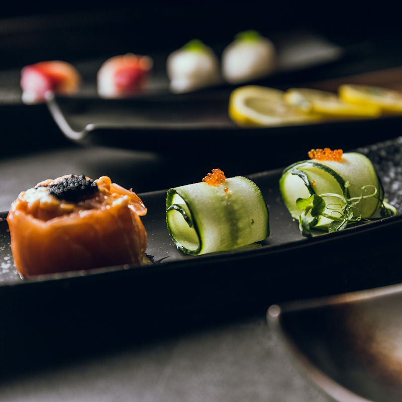 Japanese-style ceramic dessert platter - long serving plate for hotel, home, restaurant, sushi & sashimi presentation - creative tableware