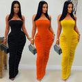 C7669 cross-border   fashion women's sexy bandeau solid color bodycon pleated dress
