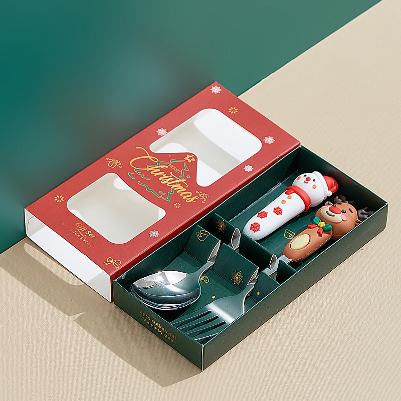 christmas spoon set - cartoon 304 stainless steel santa & reindeer spoons & forks - multi-piece gift box set
