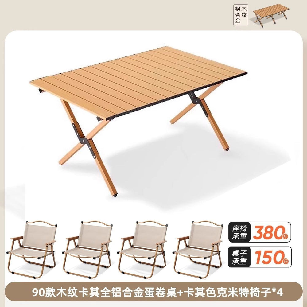 Outdoor folding table egg roll table and chair set portable table beach camping table and chair picnic dining table folding chair no