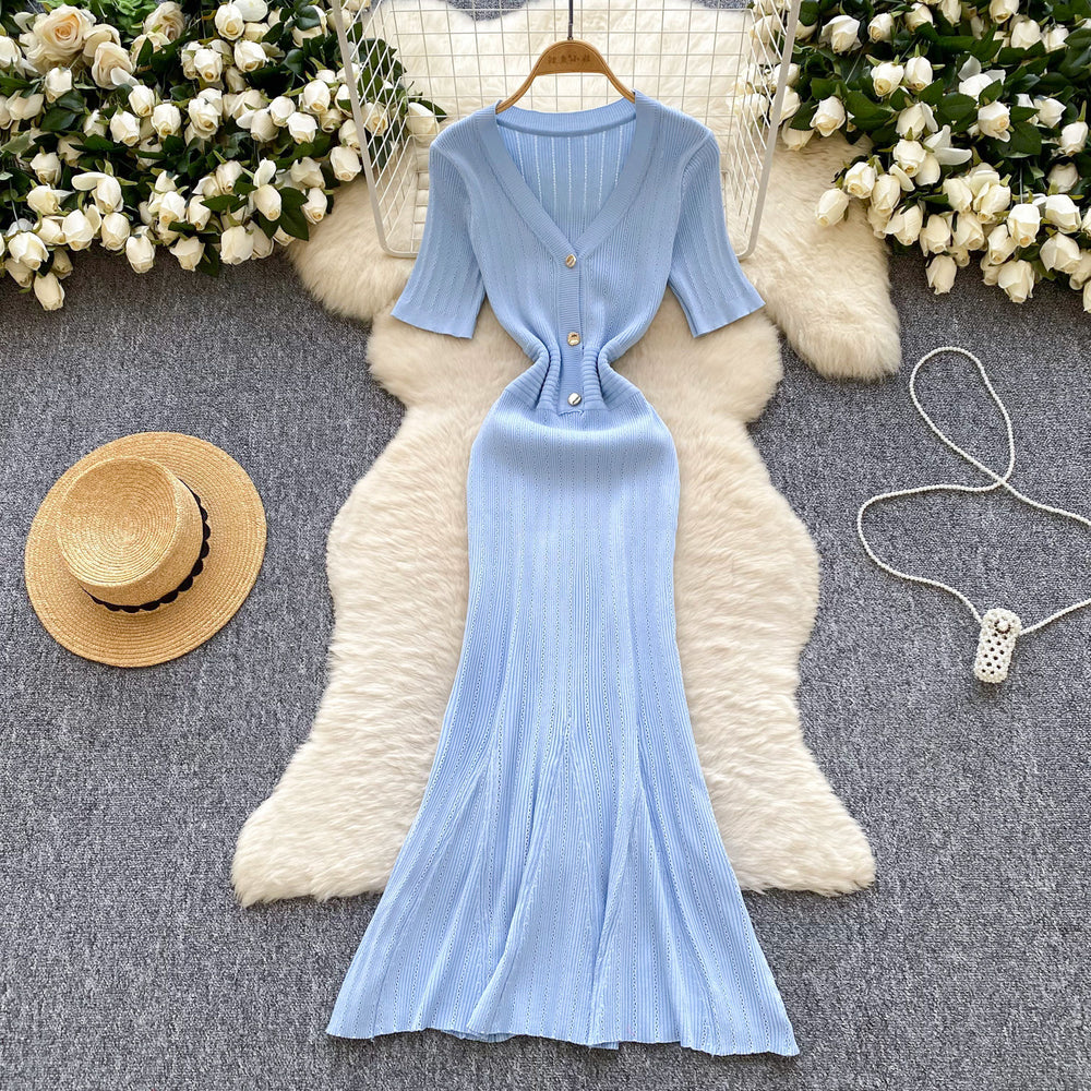 Thousand gold wind accessible luxuryclassy knittingdress women's summer silmslimming look design elegant chic mermaid dress
