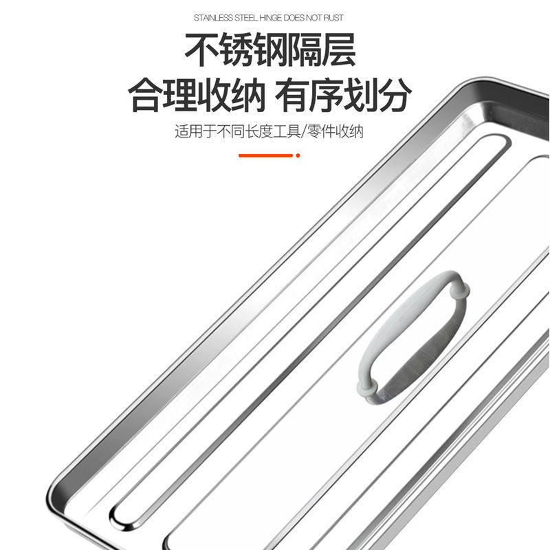 Stainless steel toolbox large three-layer folding household car iron storage box multi-layer thickened storage box iron box