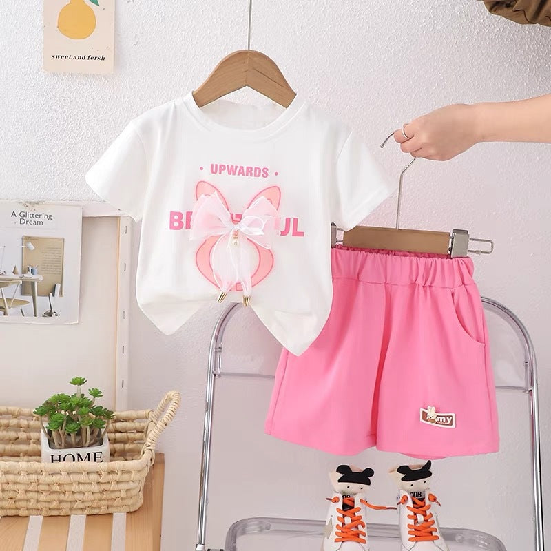 Girls' short-sleeve outfit: trendy summer style , new cute short-sleeve clothes for little girls, baby girl summer apparel