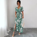 new cross-border french print v-neck summer women's dress