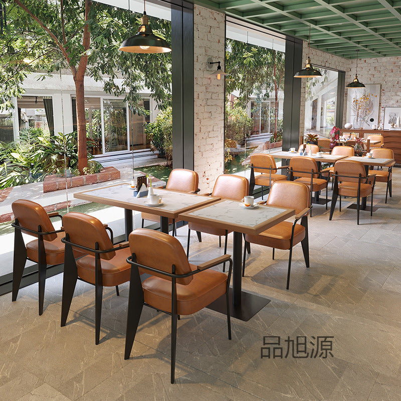 American restaurant Solid wood rock slab table and chair combination Cafe Dessert shop Western restaurant Retro long table Bistro square table