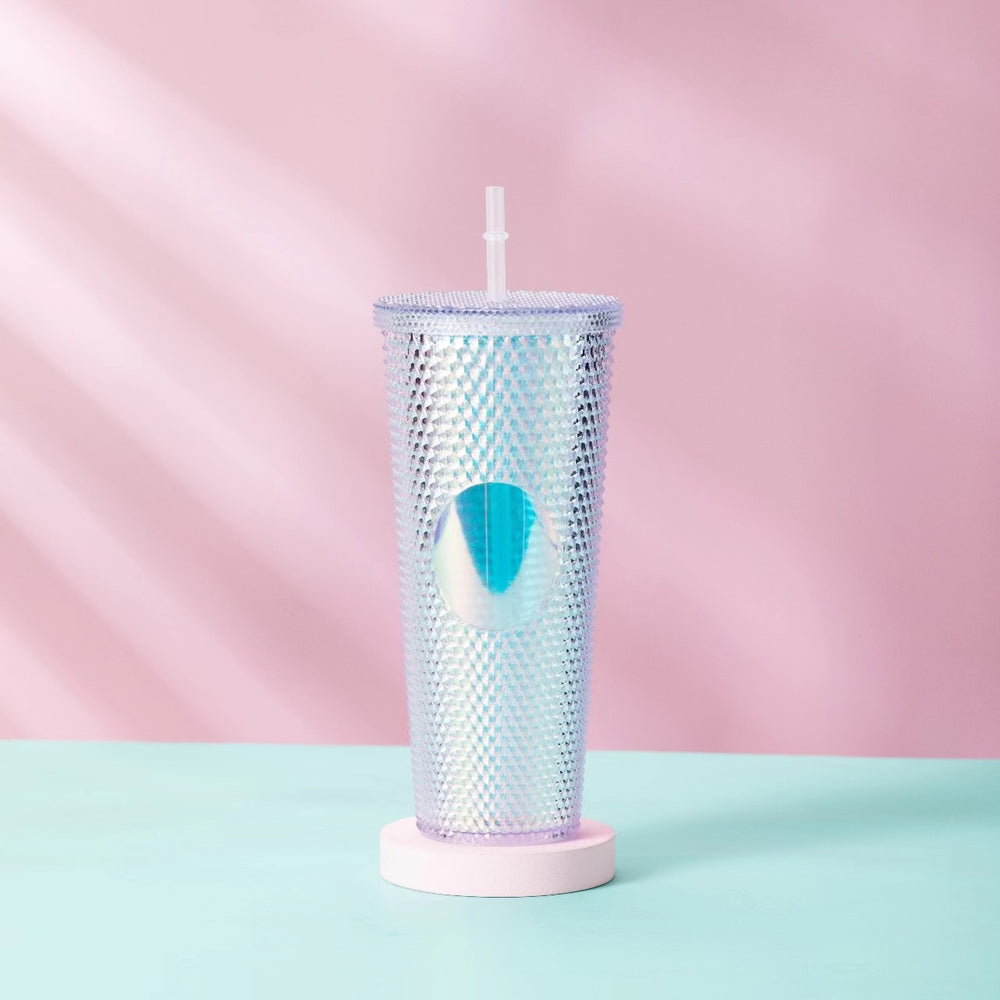 Star ⭐️ same style plastic cup durian cup wholesale high-looking straw cup with paper box water cup logo colorful electroplating