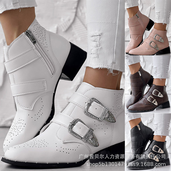LZT8327 casual women's shoes laser burned button zipper bare boots