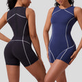 European and american summer color block zipper yoga jumpsuit women's dance bodysuit aerial silk workout bodysuit breathable fitness apparel