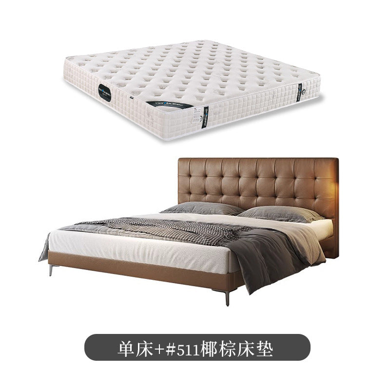Chocolate leather bed - modern minimalist luxury wedding bed 1.8m - high-end bedroom double upholstered bed