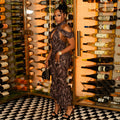 Fashion style cross-border silm color matching women's clothing retro socialite hip skirt chest wrap banquet high collar elegant long dress