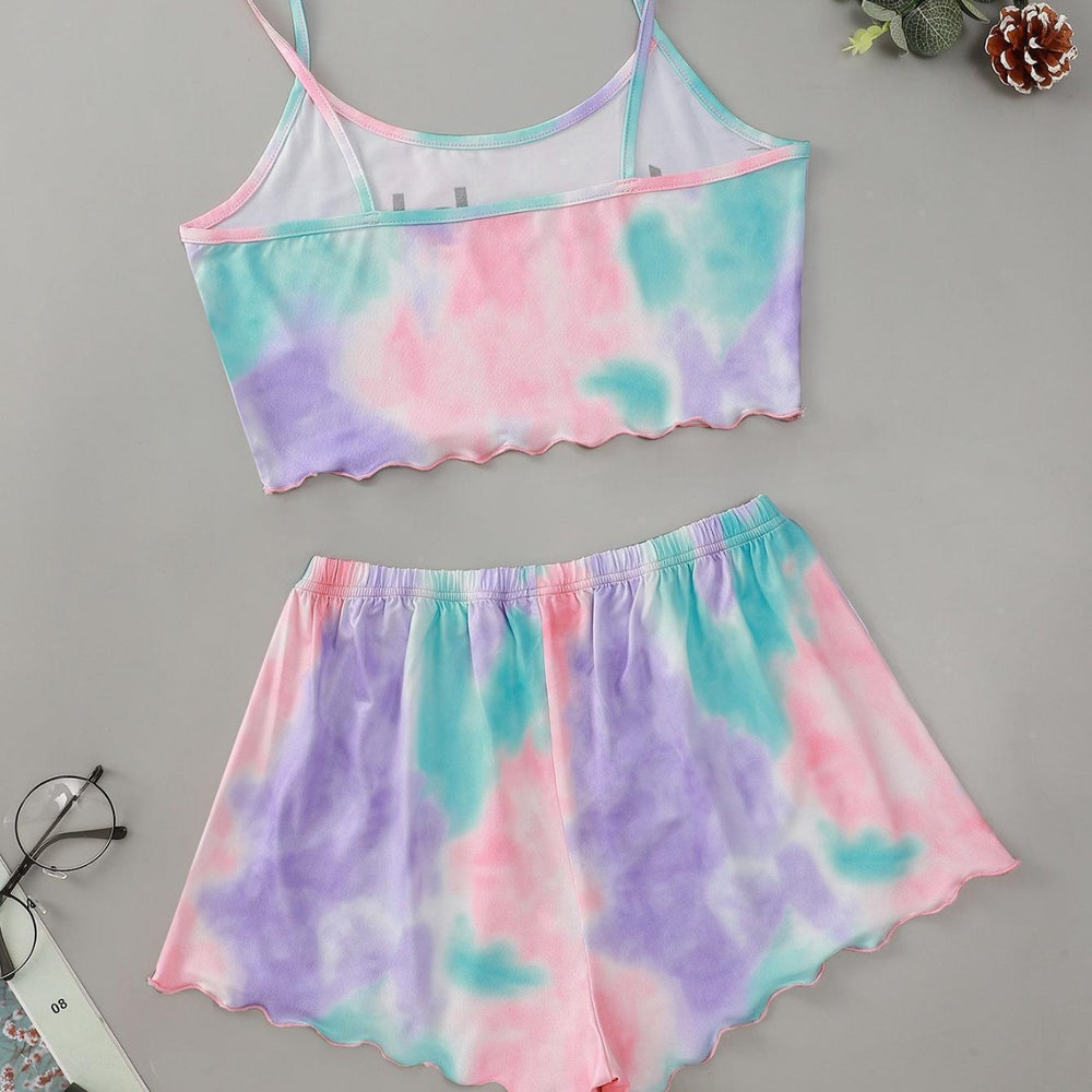 European and american new gradient english "trouble" print top and shorts loungewear set - direct from the manufacturer