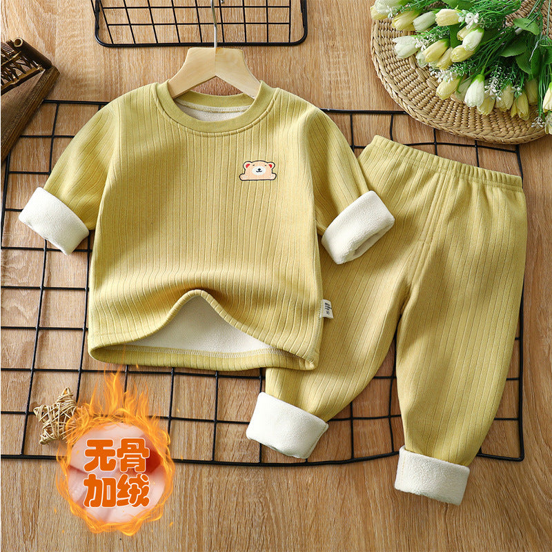 Kidsheattechsuitfleece-linedthickenedfall and winternew arrivalbaby bottomintimatesmiddle child autumn clothes and long trouserschildrensuit