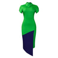 D493  foreign trade women's summer asymmetrical neck fashionable elegant short sleeve bodycon color block pencil skirt african dress
