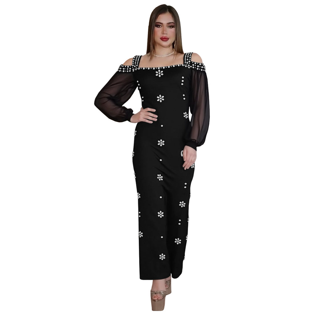 C7415 cross-border   fashion women's elegant rhinestone square neck mesh bodycon dress