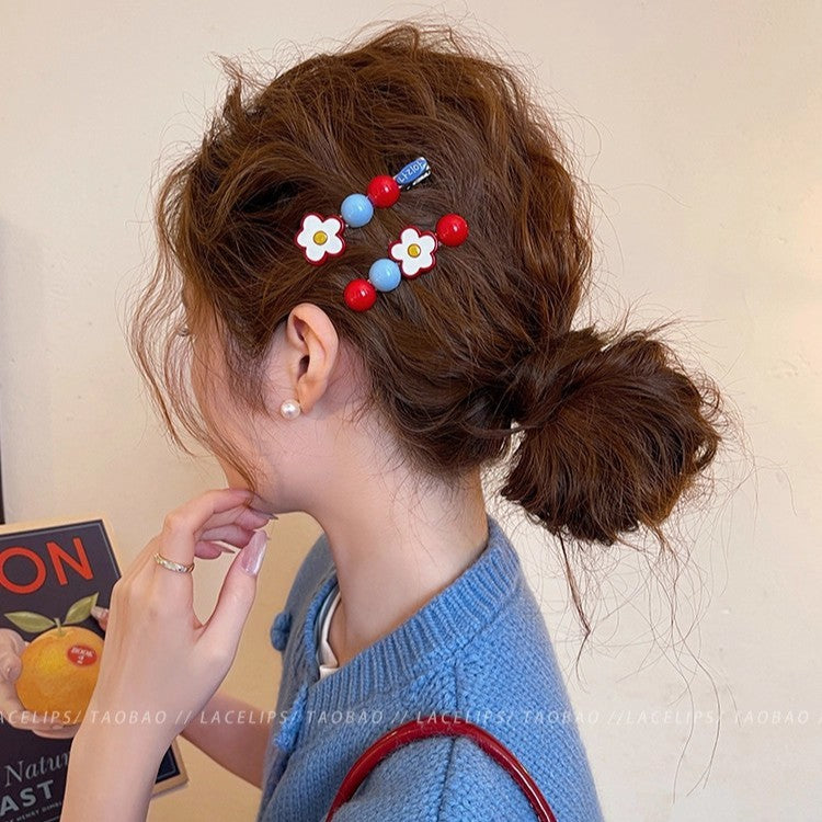Rock sugar hawthorn flower hairpin female side clip sweet forehead hairpin one-word bangs clip headwear 2025new arrival