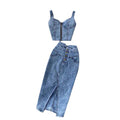 Hong kong style ins women's clothing suit2020new arrival female sexyshort camisole high waist denim skirt trendy