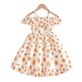 Girls' summer sundress - orange floral print, ruffle collar, tiered cake dress, princess style