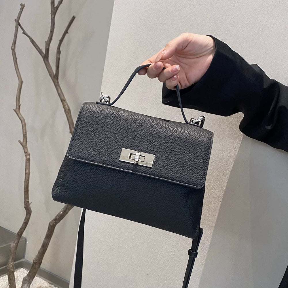 Genuine leather women's bag - new spring 2025 fashion: stylish crossbody, minimalist commuter bag, trendy korean style, real leather shoulder bag