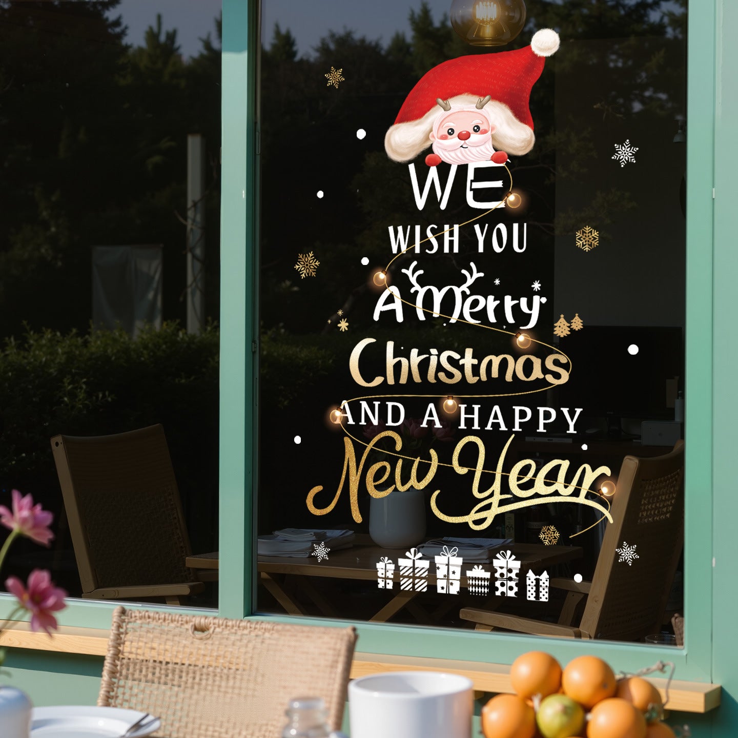 2026 Christmas window glass decorative wall sticker Santa Claus balloon gift snowflake static sticker painting