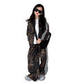 Girls'  new outfit set: trendy brand spring/autumn casual jacket and versatile printed sweatpants set for students