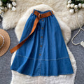 Preppy style denim skirt for women, elastic waistband, a-line midi skirt, summer work clothing, high waistslimming lookelegant skirt