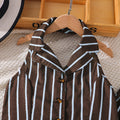 Girls' summer outfit set : new cross-border style - minimalist color block striped halter sleeveless vest top and pants