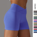 fashion seamless knitting breathable pure color cross waist peach butt yoga shorts running fitness three-quarter pants women