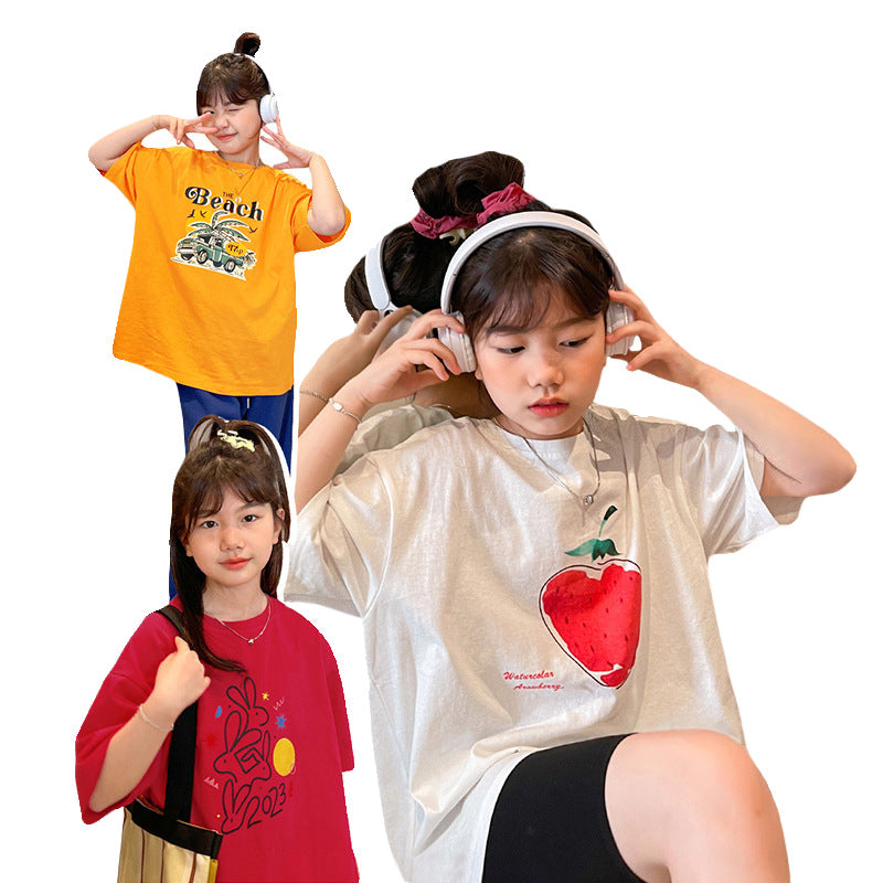 Girls' spring collection : new t-shirts for girls, middle and big kids, spring/autumn base layers, versatile tops for children, korean style