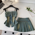 Western cowboy style bandeau cami top & pleated skirt two-piece set - women's new summer slimming & age-defying outfit