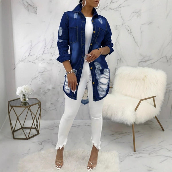GTC010014 European and American   women's worn denim jacket jacket slim and thin early autumn