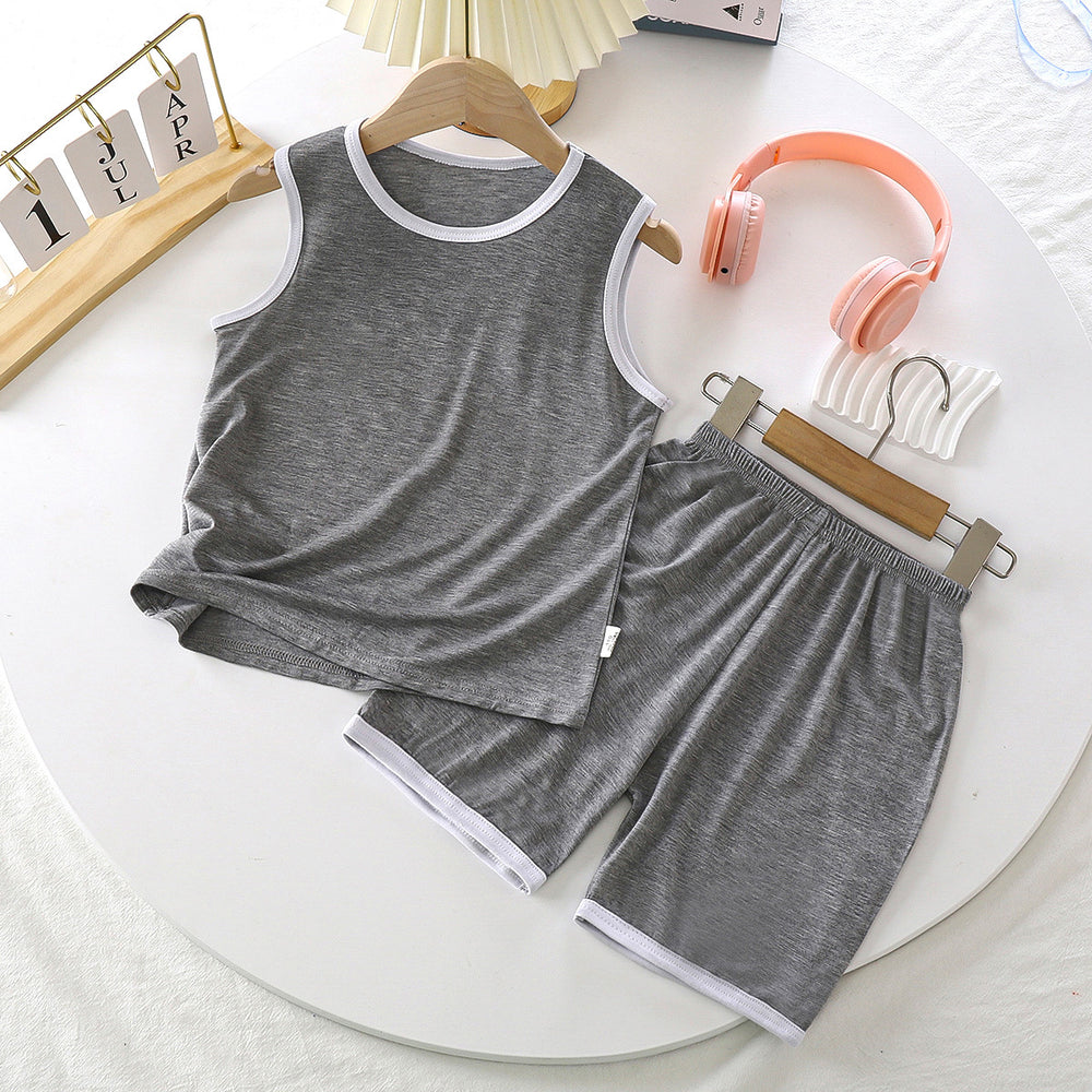 Kids' tank top set - lightweight modal loungewear for boys - sleeveless air conditioning suit - baby ice silk pajamas - summer boys' outfit