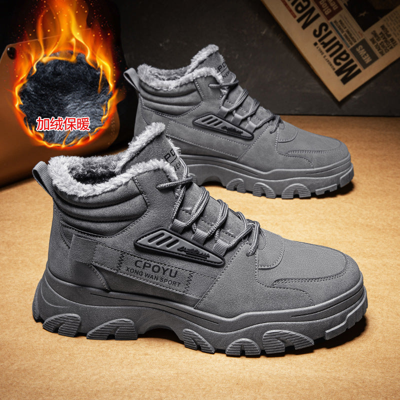 Autumn spring high-top men's shoes 2025new arrivalfleece-linedheattech cotton shoes casualworkwear shoes men's trendy shoes boots
