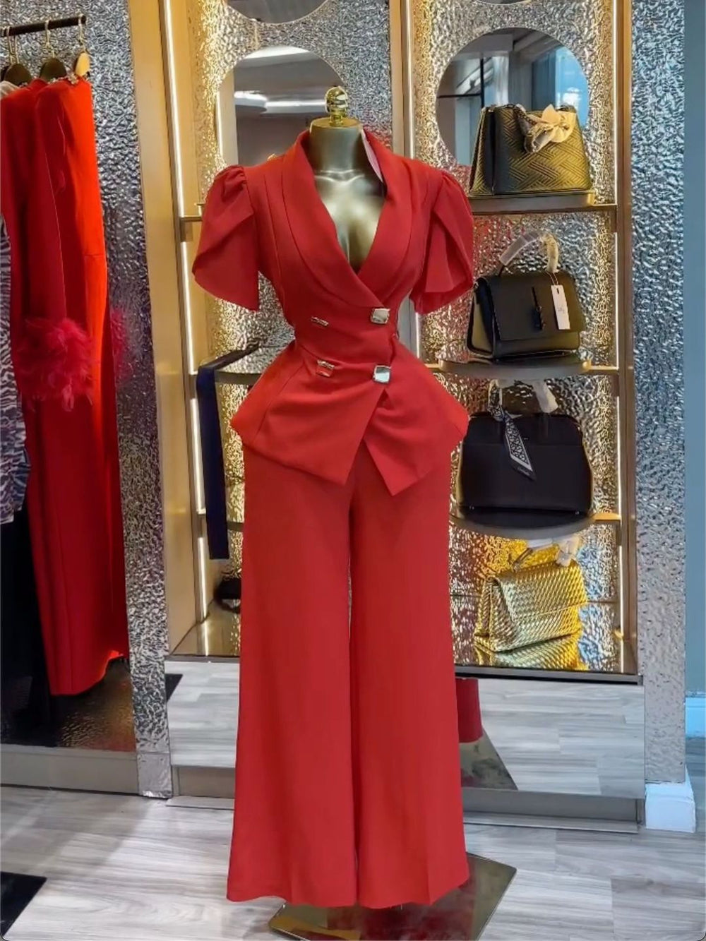 Fashion cross-border women's clothing  summer new arrivalelegantwork clothing double-breasted waist tops high waistpantssuit
