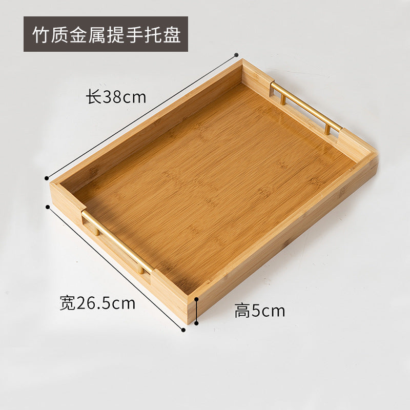 Accessible luxury retro nanzhu tea tray tray bamboo commercial rectangular tea tray pastry handle bbq serving plate