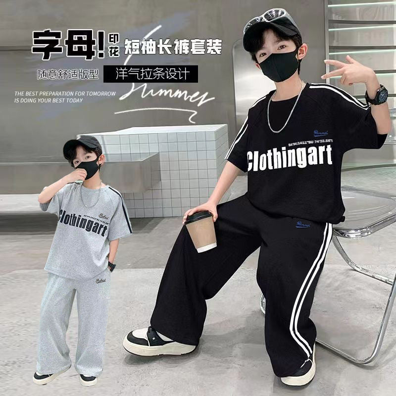 Boys' summer outfit set:  new collection - athletic short-sleeve two-piece set for mid-to-large boys, lightweight summer wear