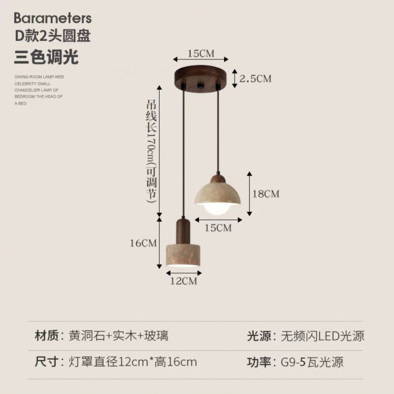 Yellow travertine bedroom bedside chandelier Japanese wabi-sabi retro restaurant chandelier designer homestay restaurant chandelier