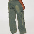 American retro distressed workwear wide-leg jeans - women's side pocket cargo pants with drawstring waist and loose fit