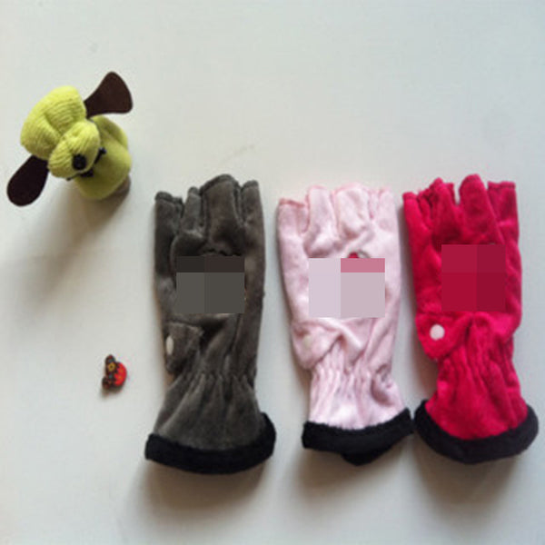 Processing custom 2025 children's gloves half finger outdoor non-slip soft plush warm gloves can be office typing