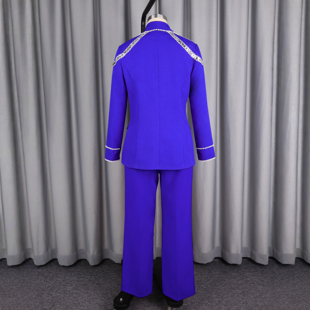 elegance suittwo-piece set lapel beaded suitoutwear with straight-leghigh waist pantstwo piece set