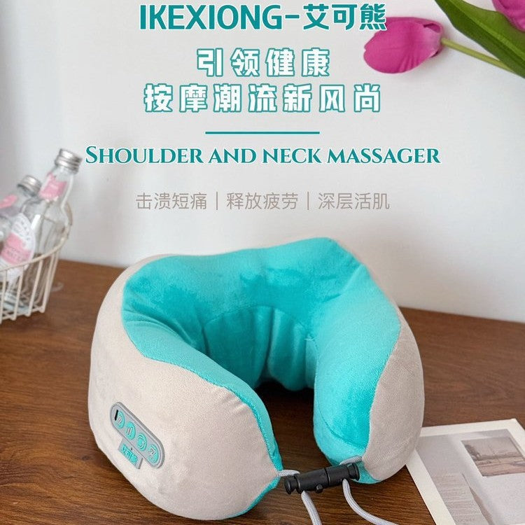 Aiko bear u-shaped massage pillow - multifunctional vibration, heating, percussion, hot compress, kneading neck and shoulder massager - wholesale gift option