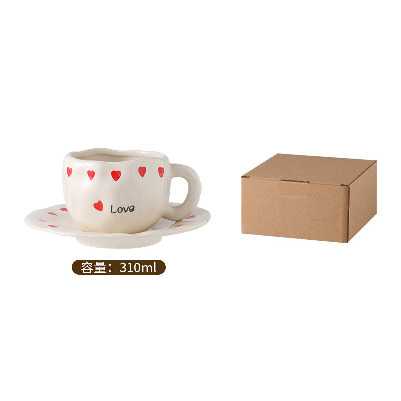 Hand-painted ceramic coffee cup and saucer set - unique gift mug - creative niche gift - high-value handcrafted cup