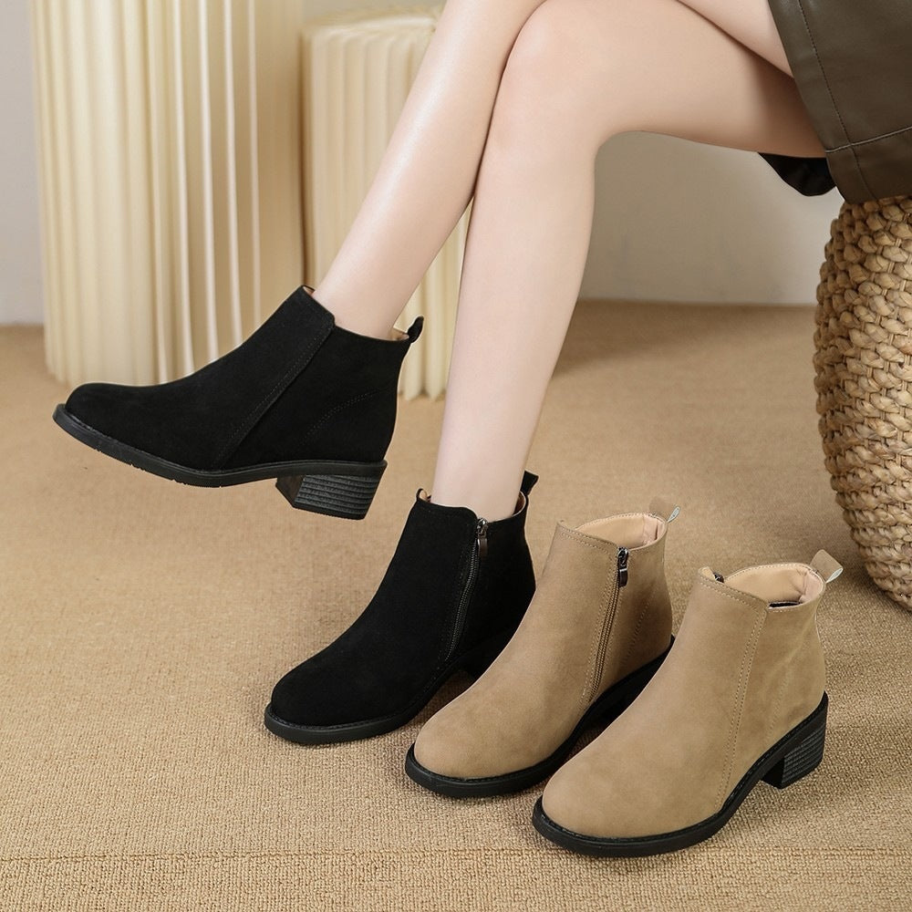 autumn cross-border slimming lookretroplus size short boots for women new arrivalexportbritish style side zipper mid-heeled boots