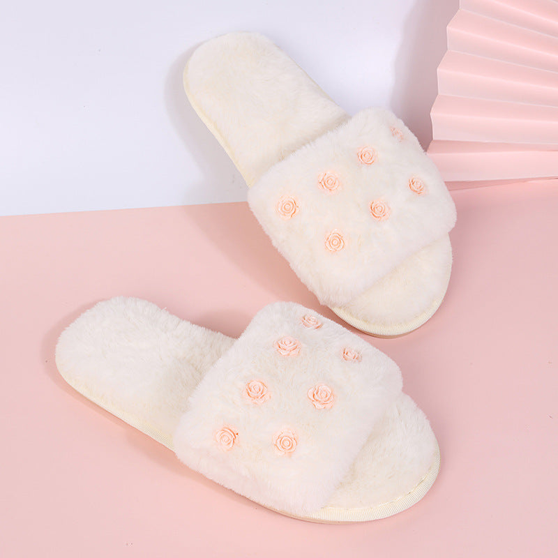 Export cotton slippers, fur slippers, women's indoor home, fall and winter short stuffedflats open slippers, large size slippers