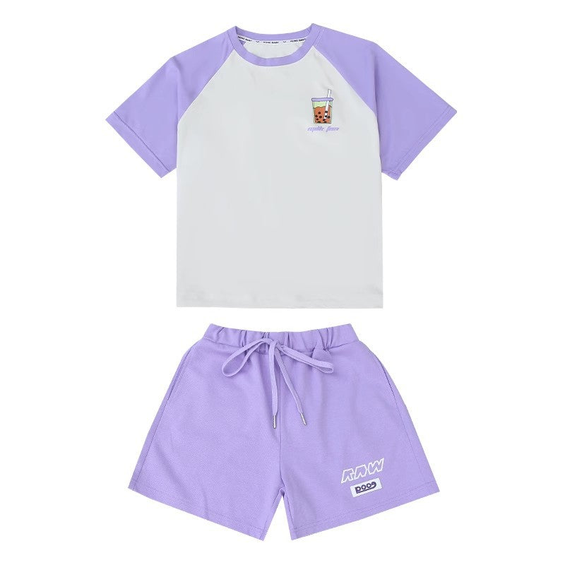 Girls' summer outfit set : new stylish and trendy summer clothes for kids, big girls' sporty summer short sleeve and shorts set
