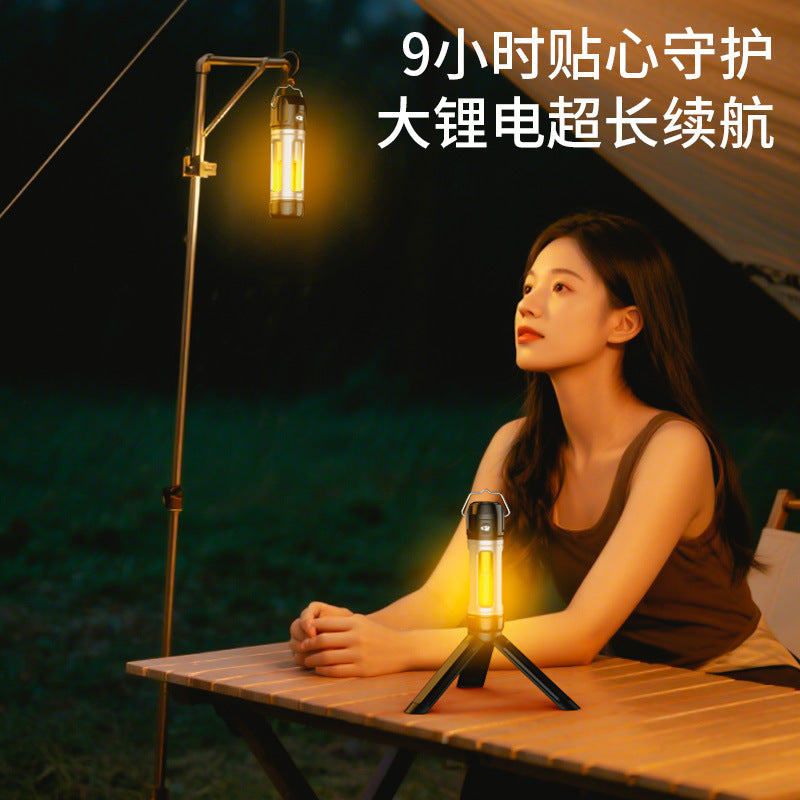 Cross-border new LED camping light USB charging stepless dimming atmosphere camping tent light multi-function flashlight