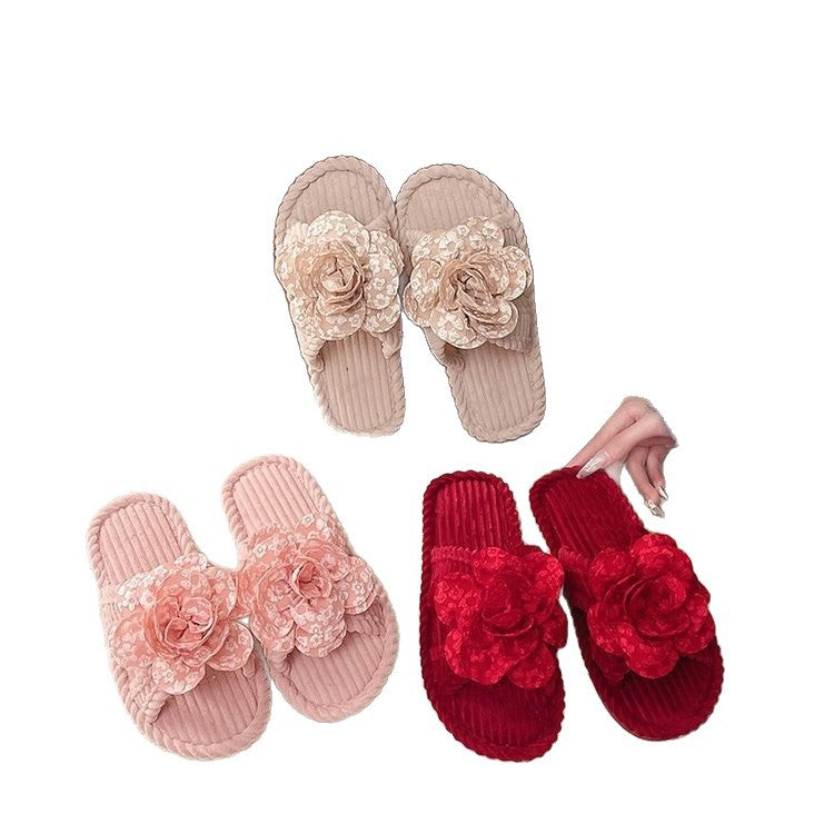 Exportplus sizenew arrivalflower slippers open toe flats indoor home easiest for matchpopularfashion confinement cotton slippers