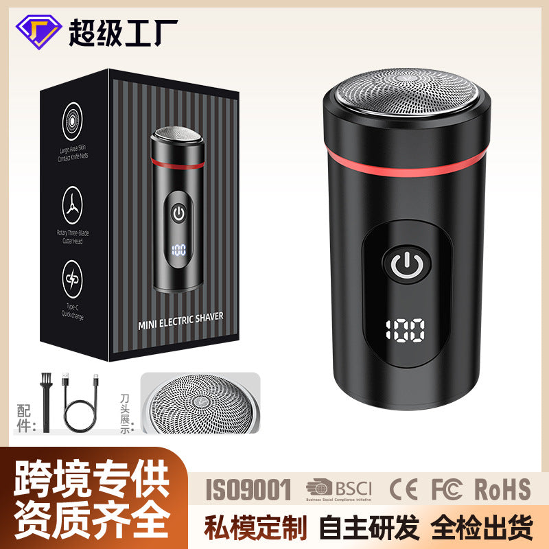 Custom mini electric shaver - portable home & travel razor for men - washable digital display beard trimmer