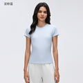 Summer crew neck short sleeve women's sweat-wicking breathable sports t-shirt slim fit running fitness yoga top d26037