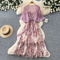spring new korean style elegant flowing ribbon floral dress women's two-piece set - effortless chic, fashionable workwear