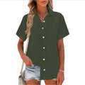 european and american cross-border  summer new arrival: women's solid color cotton linen short-sleeve shirt